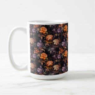 ORANGE PURPLE GREEN ROCOCCO FALL FLOWERS COFFEE MUG