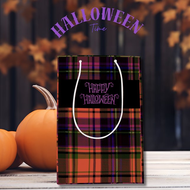Orange Purple Happy Halloween Plaid Gift Bag (Orange Purple Happy Halloween Plaid Gift Bag)