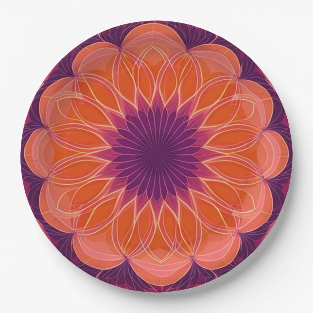 Orange Purple Kaleidoscope Paper Plate (Front)