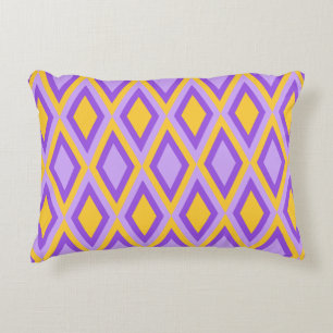ORANGE & PURPLE MARDI GRAS DIAMOND PATTERNS DECORATIVE CUSHION