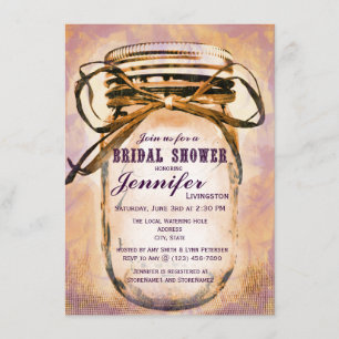 Orange Purple Mason Jar Bridal Shower Invitations