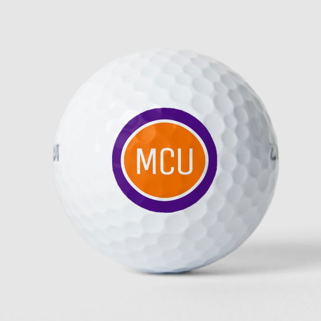 Orange Purple Monogram Initials Personalised Golf Balls (Front)
