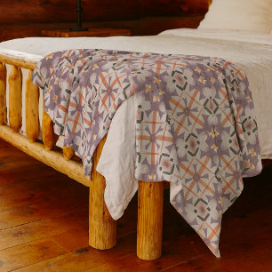 Orange Purple Native Tribal Mosaic Pattern Fleece Blanket