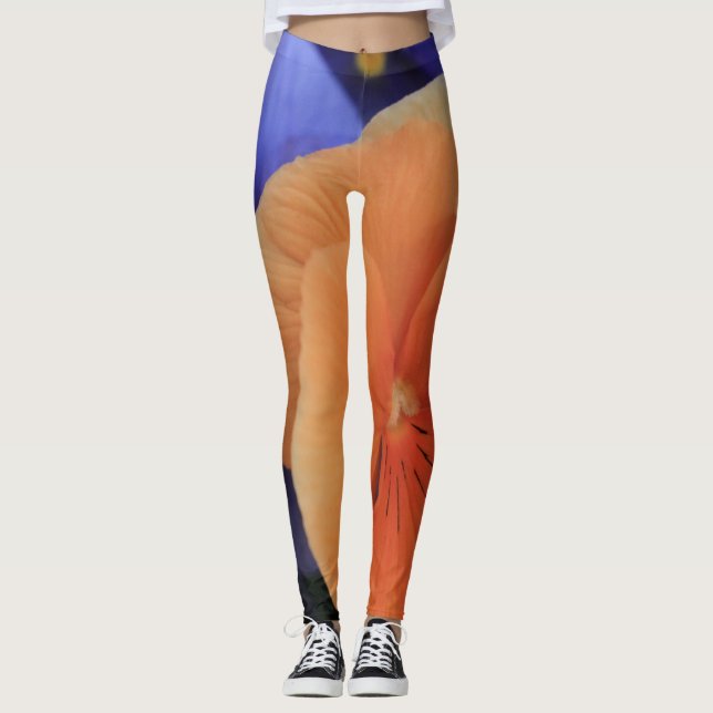 Orange & Purple Pansies, Floral Photo 81, Unique Leggings (Front)