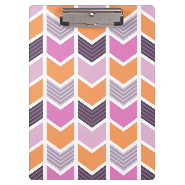 Orange Purple Pink Geometric Chevron Pattern Clipboard (Front)