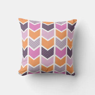 Orange Purple Pink Geometric Chevron Pattern Cushion