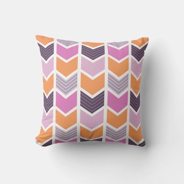 Orange Purple Pink Geometric Chevron Pattern Cushion (Front)