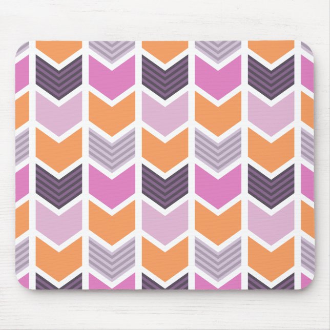 Orange Purple Pink Geometric Chevron Pattern Mouse Mat (Front)