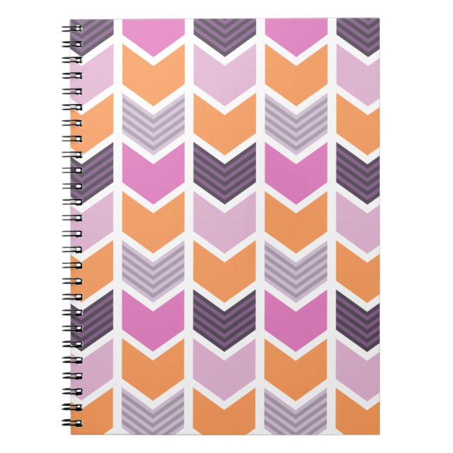 Orange Purple Pink Geometric Chevron Pattern Notebook (Front)