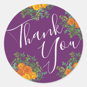Orange & Purple Plum Peony & Rose Floral Wedding Classic Round Sticker
