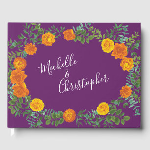 Orange & Purple Plum Peony & Rose Floral Wedding Guest Book