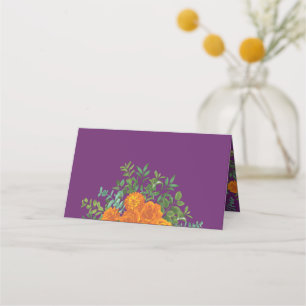 Orange & Purple Plum Peony & Rose Floral Wedding Place Card