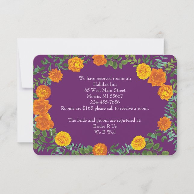 Orange & Purple Plum Peony Rose Information Invitation (Front)