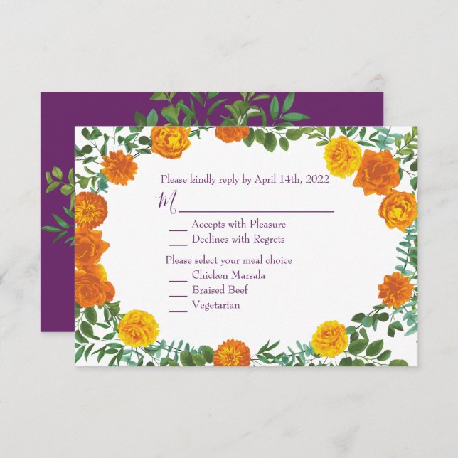 Orange & Purple Plum Peony Rose Invitation Reply (Front/Back)