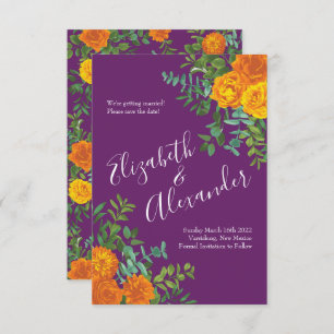 Orange Purple Plum Peony Rose Wedding Save Date Invitation