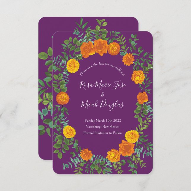 Orange & Purple Plum Peony Rose Wedding Save Date Invitation (Front/Back)