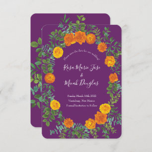 Orange & Purple Plum Peony Rose Wedding Save Date Invitation