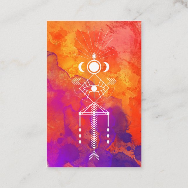 *~* Orange Purple Reiki Primal Aztec Shaman Tribal Business Card (Front)