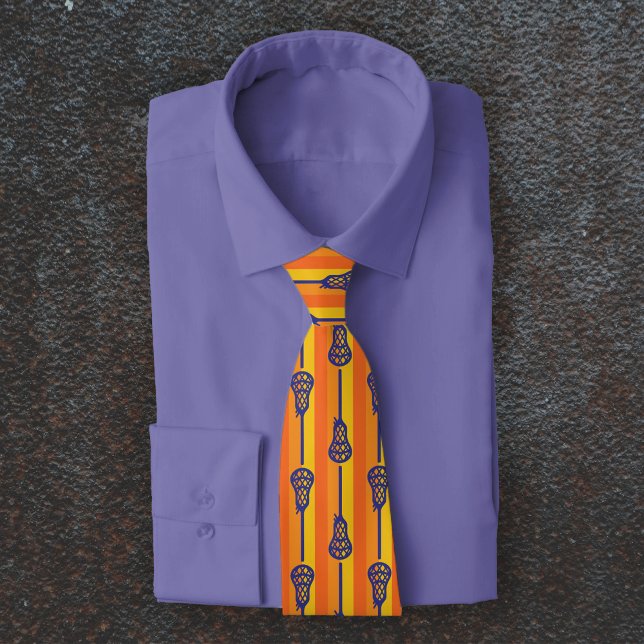 Orange & Purple Retro Lacrosse Sticks and Stripes Tie (Creator Uploaded)