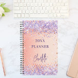 Orange purple rose gold violet glitter script 2025 planner<br><div class="desc">An orange and rose gold gradient background. Decorated with rose gold and violet,  lavender coloured faux glitter sparkles. Personalise and add a title and a name. The name is written with a modern script,  signature look.</div>