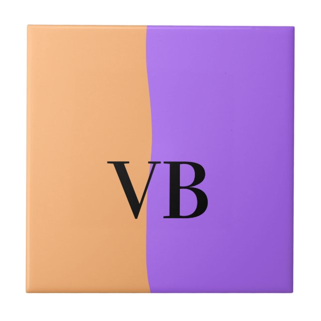 Orange purple solid add name letter monogram text tile (Front)
