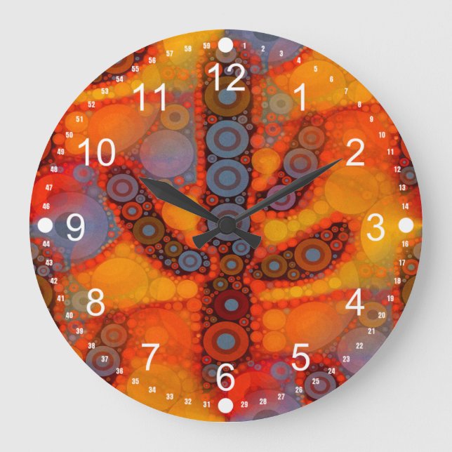 Orange Purple Southwestern Saguaro Cactus Mosaic Large Clock (Front)