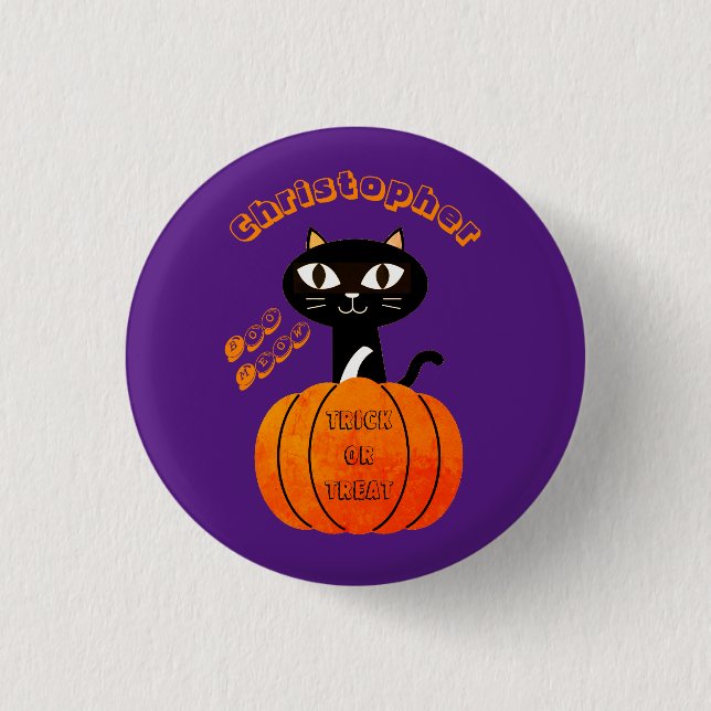 Orange Purple Spooky Cat Pumpkin Party Halloween 3 Cm Round Badge (Front)