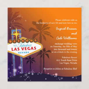 Orange & Purple Twilight Las Vegas Wedding Invitation