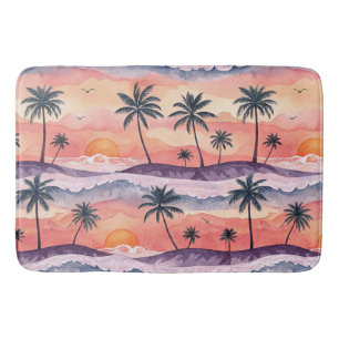 ORANGE & PURPLE WATERCOLOR SUMMER SUNSET BATH MAT
