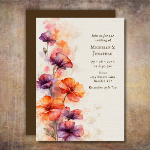 Orange Purple Watercolor Wildflower Floral Wedding Invitation