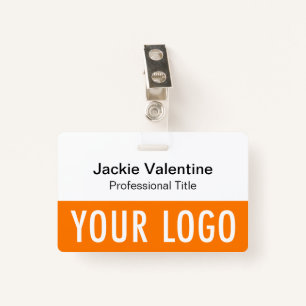 Orange PVC Name Badge with Clip Lanyard or Reel ID Badge