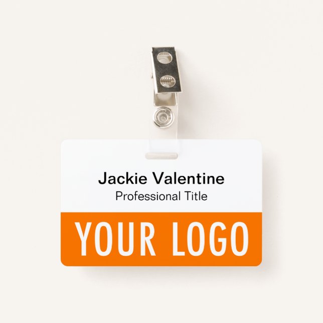 Orange PVC Name Badge with Clip Lanyard or Reel ID Badge (Front with Clip)