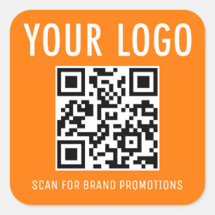 Orange QR Code Stickers Company Logo 1.5 in Square