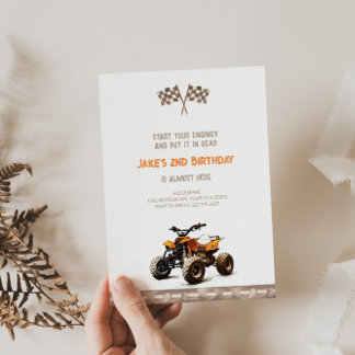 Orange Quad Bike Birthday Invitation 