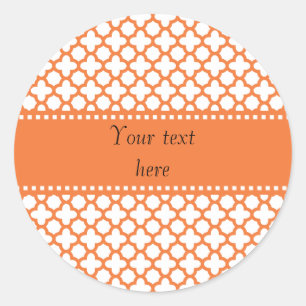 Orange Quatrefoil Pattern Classic Round Sticker