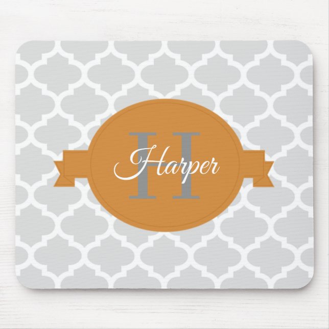 Orange Quatrefoil Personalised Mouse Pad (Front)