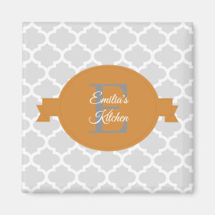 Orange Quatrefoil Personalized Magnet