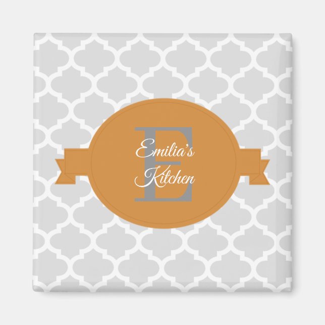Orange Quatrefoil Personalized Magnet (Front)