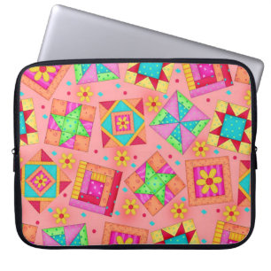 Orange Quilt Block Art Laptop Sleeve