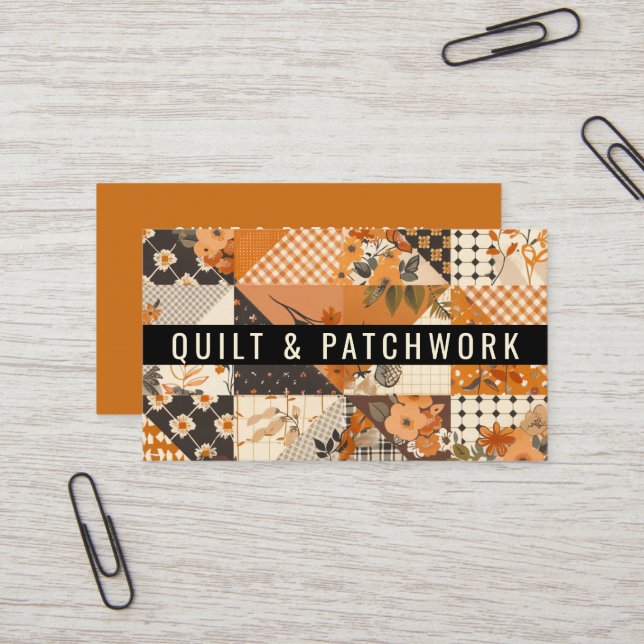 Orange Quilt Patchwork Handmade Clothing  Business Card (Front/Back In Situ)