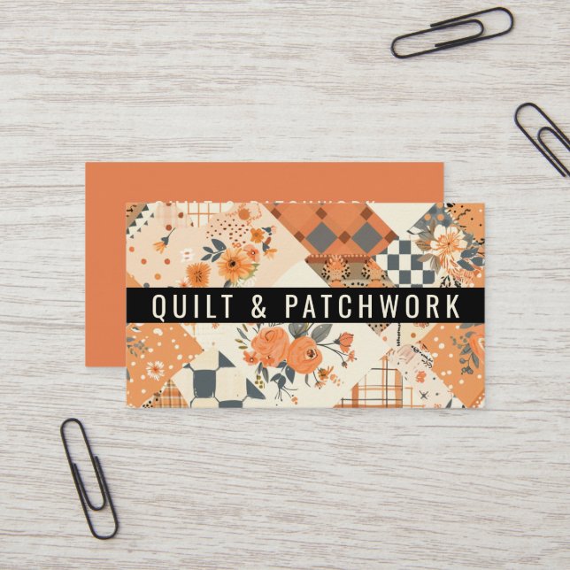 Orange Quilt Patchwork Handmade Clothing  Business Card (Front/Back In Situ)