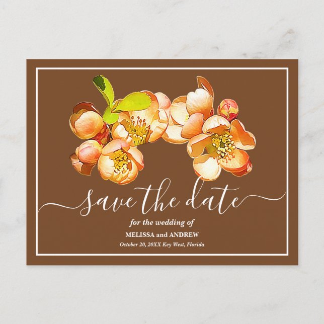 Orange Quince Brown Background Save The Date Postcard (Front)