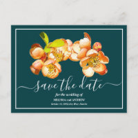 Orange Quince Teal Background Save The Date