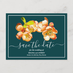 Orange Quince Teal Background Save The Date Postcard