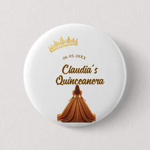 Orange quinceanera princess crown birthday name da 6 cm round badge