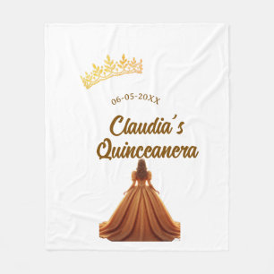 Orange quinceanera princess crown birthday name da fleece blanket