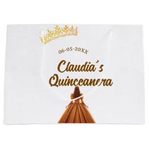Orange quinceanera princess crown birthday name da large gift bag