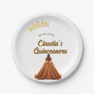 Orange quinceanera princess crown birthday name da paper plate