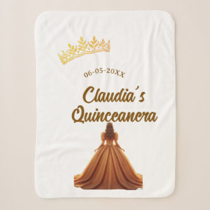 Orange quinceanera princess crown birthday name da sherpa blanket