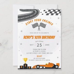 Orange Racing Car Birthday Party Invitation